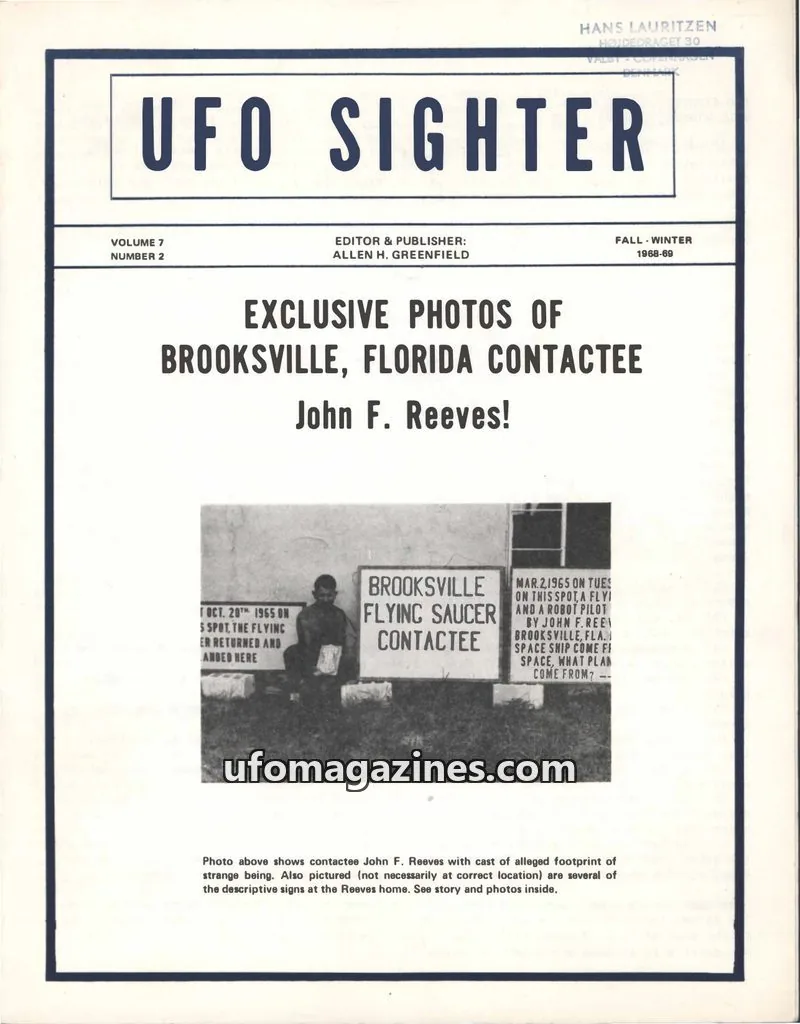 Cover of UFO Sighter (Allen Greenfield) issue NUMBER 2: UFO SIGHTER