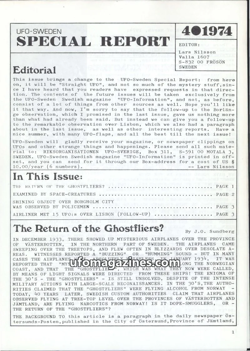 Cover of UFO Sweden Special Report (UFO-Sverige) issue 40: UFO-SWEDEN SPECIAL REPORT