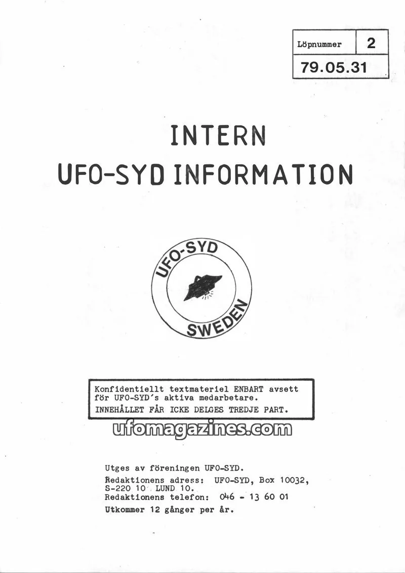 Cover of UFO-Syd Information issue 2: INTERN UFO-SYD INFORMATION