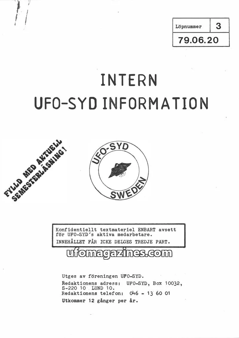 Cover of UFO-Syd Information issue 3: INTERN UFO-SYD INFORMATION