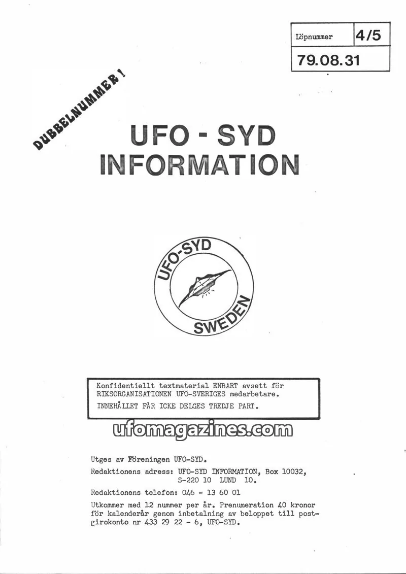 Cover of UFO-Syd Information issue 4/5: UFO - SYD INFORMATION