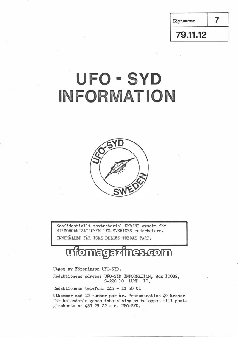 Cover of UFO-Syd Information issue 7: UFO - SYD INFORMATION