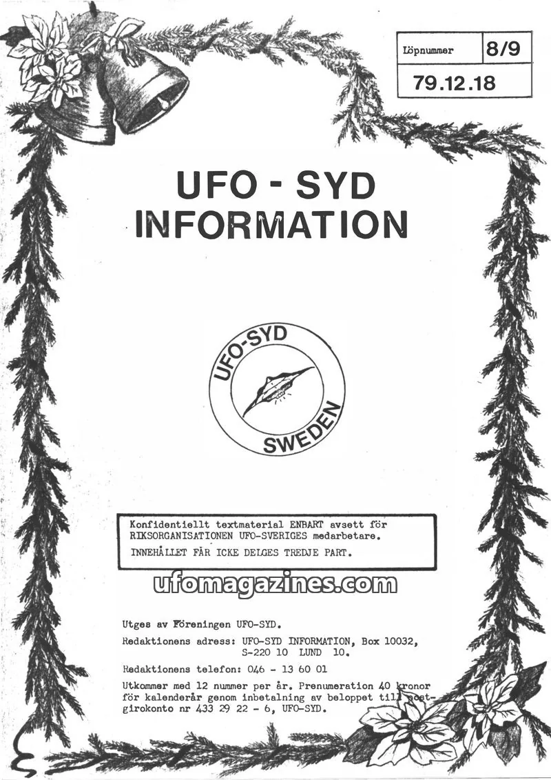 Cover of UFO-Syd Information issue 8/9: UFO - SYD INFORMATION
