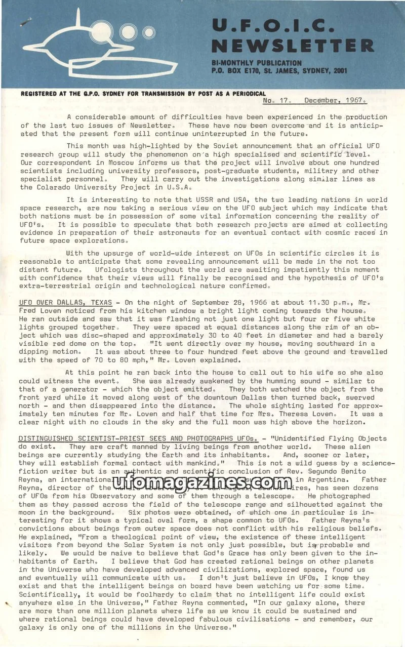 Cover of UFOIC issue 17: U.F.O.I.C. NEWSLETTER