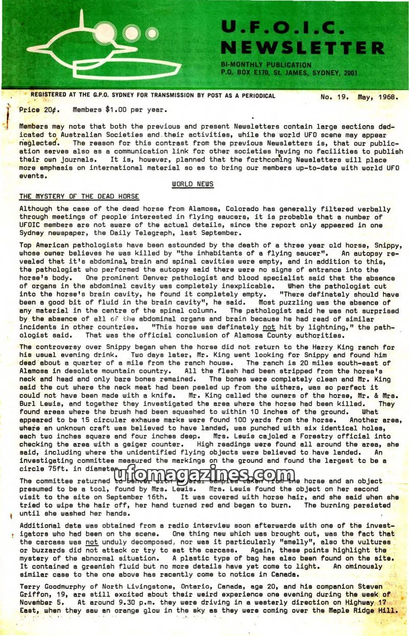 Cover of UFOIC Newsletter issue 19: U.F.O.I.C. NEWSLETTER