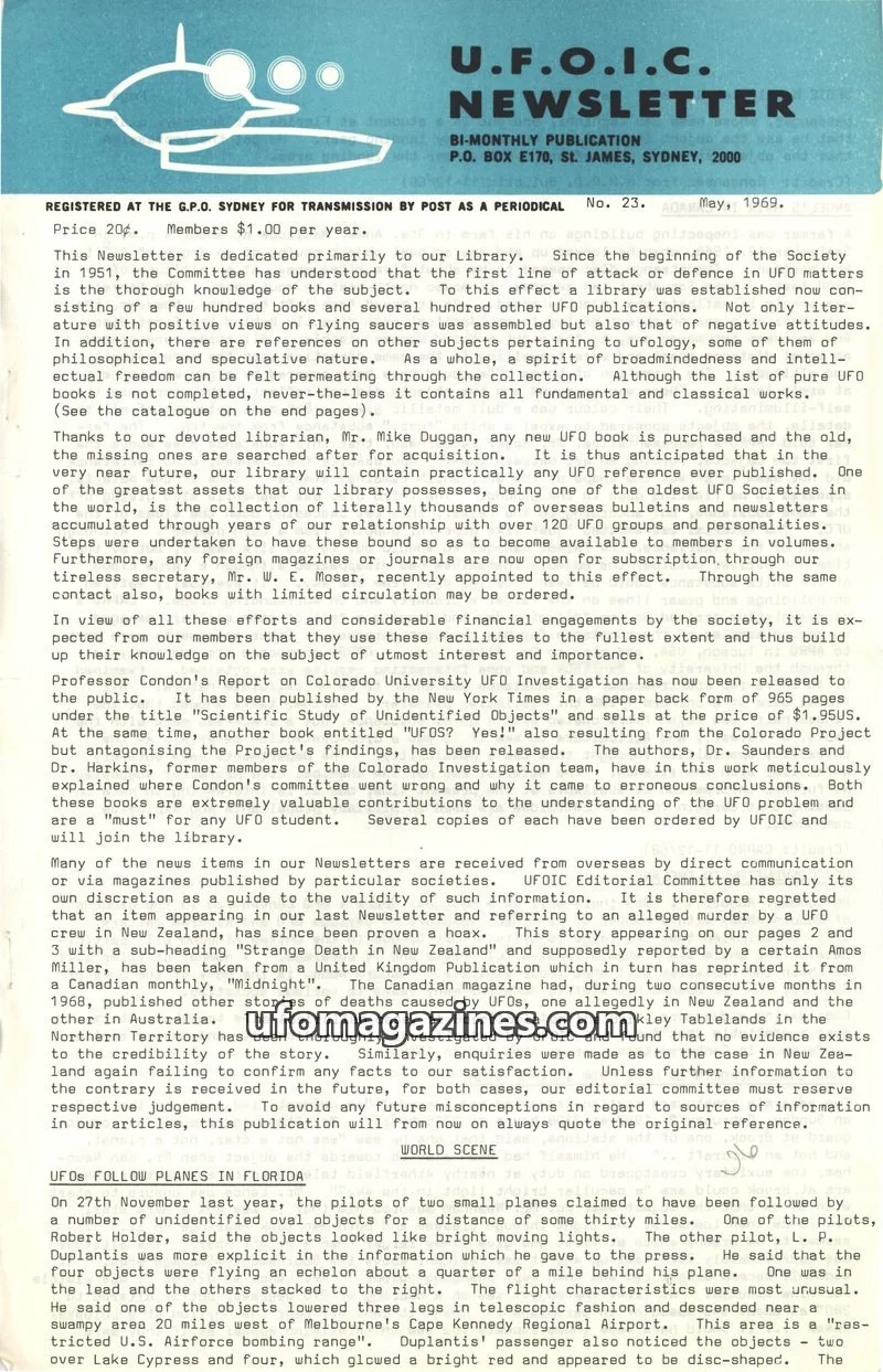 Cover of UFOIC Newsletter issue 23: U.F.O.I.C. NEWSLETTER