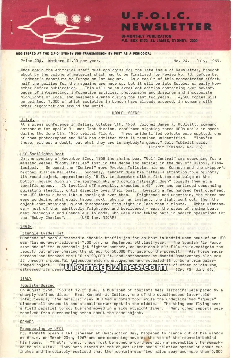 Cover of UFOIC Newsletter issue 24: U.F.O.I.C. NEWSLETTER