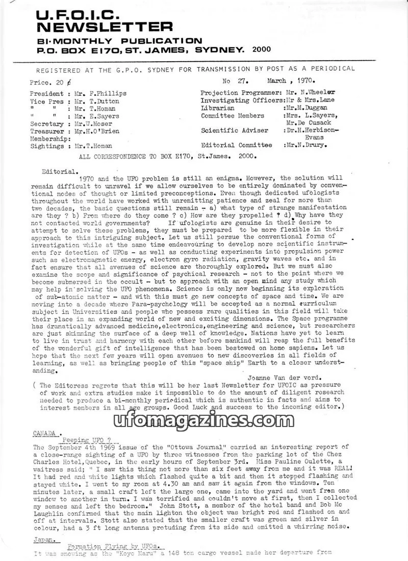 Cover of UFOIC Newsletter issue No 27: U.F.O.I.C. NEWSLETTER
