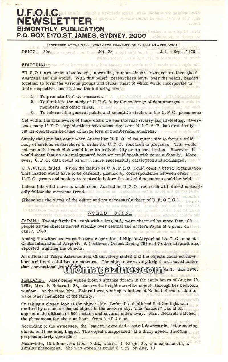 Cover of UFOIC Newsletter issue 28: U.F.O.I.C. NEWSLETTER