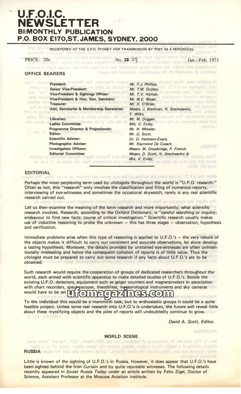 Cover of UFOIC Newsletter issue 28-29: U.F.O.I.C. NEWSLETTER