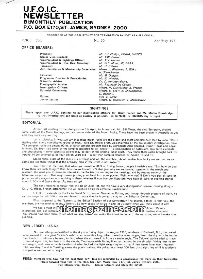 Cover of UFOIC Newsletter issue 30: U.F.O.I.C. NEWSLETTER