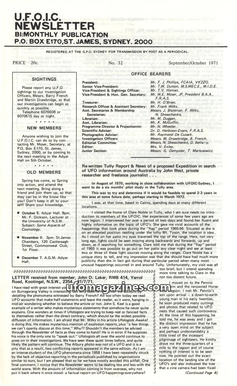 Cover of UFOIC Newsletter issue 32: U.F.O.I.C. NEWSLETTER
