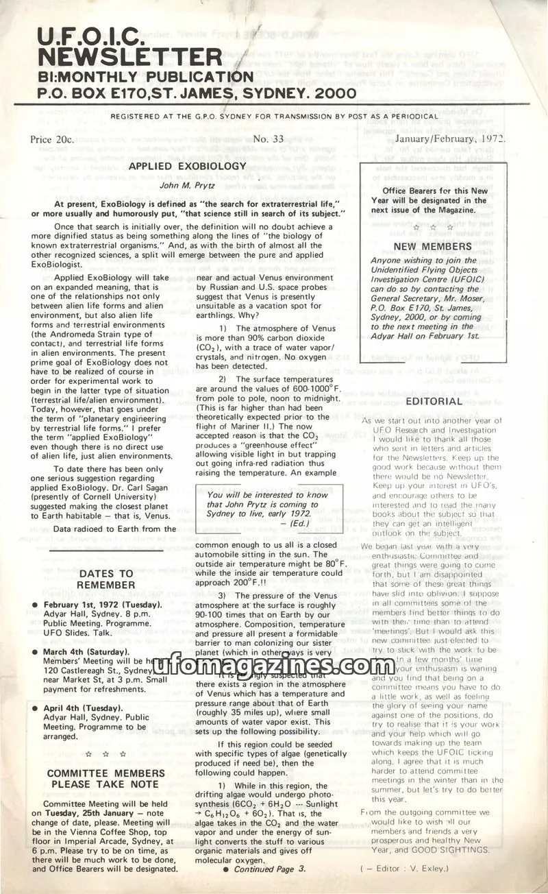 Cover of UFOIC Newsletter issue 33: U.F.O.I.C. NEWSLETTER
