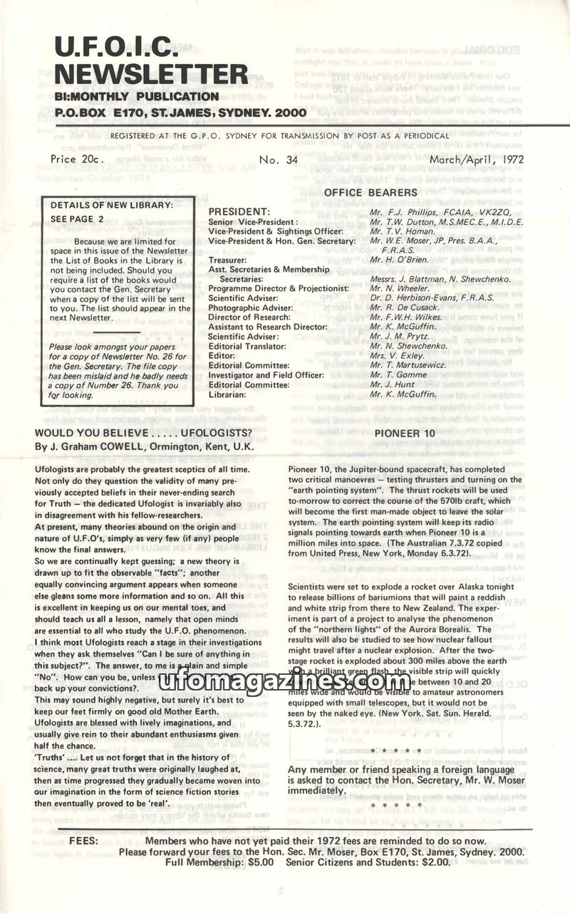 Cover of UFOIC Newsletter issue 34: U.F.O.I.C. NEWSLETTER
