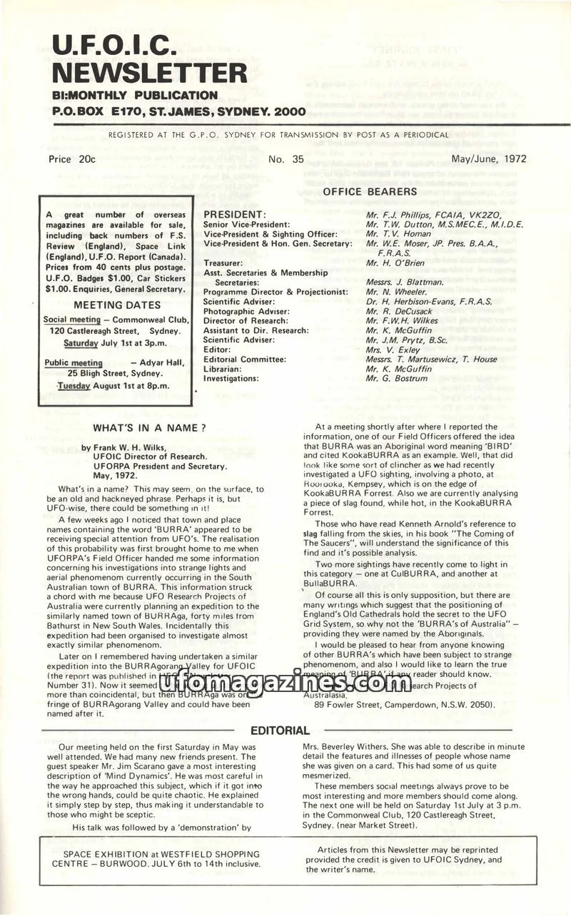 Cover of UFOIC Newsletter issue 35: U.F.O.I.C. NEWSLETTER