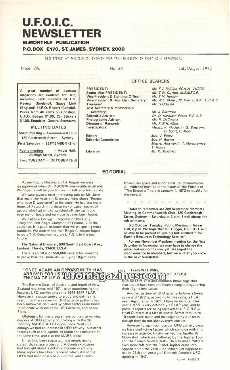 Cover of UFOIC Newsletter issue 36: U.F.O.I.C. NEWSLETTER