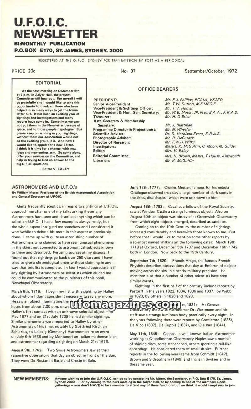 Cover of UFOIC Newsletter issue 37: U.F.O.I.C. NEWSLETTER