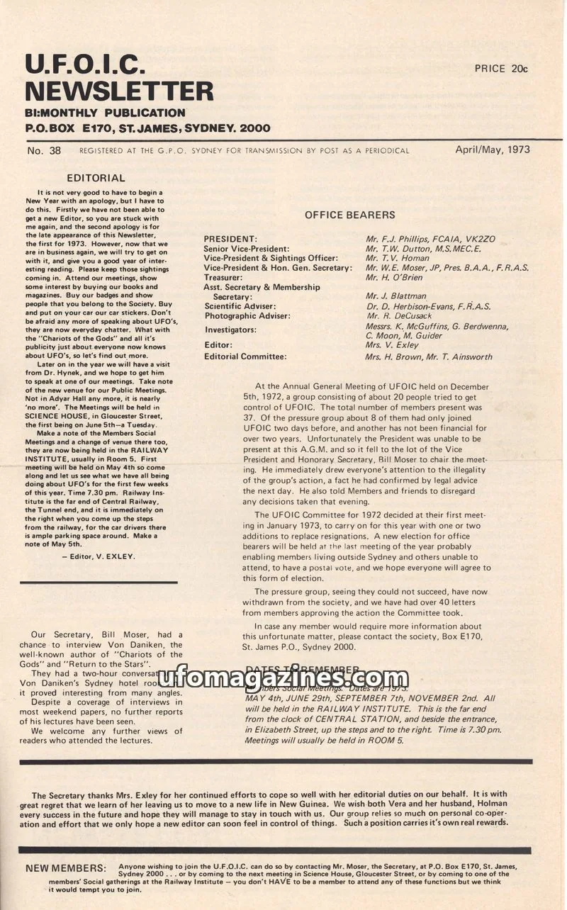 Cover of UFOIC Newsletter issue 38: U.F.O.I.C. NEWSLETTER