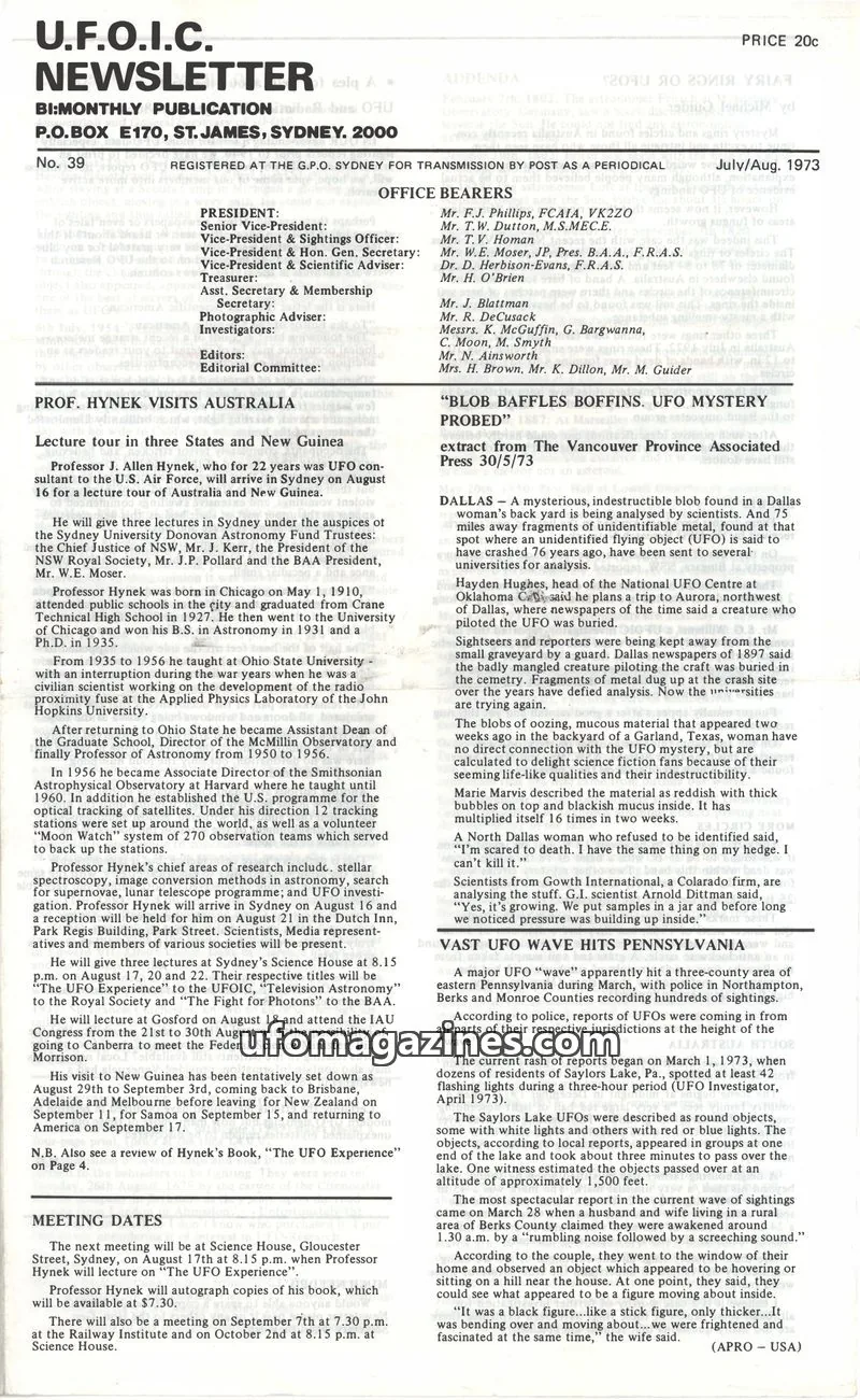 Cover of UFOIC issue 39: U.F.O.I.C. NEWSLETTER