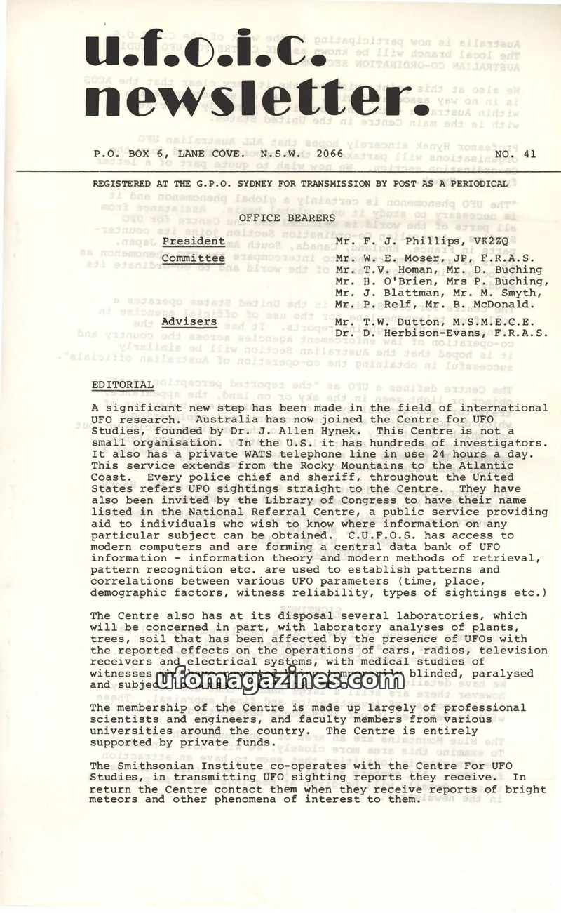 Cover of UFOIC Newsletter issue 41: U.F.O.I.C. newsletter.