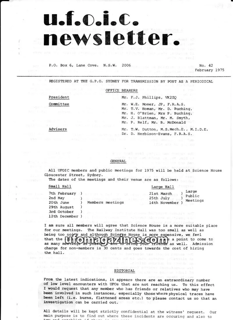 Cover of UFOIC Newsletter issue 42: U.F.O.I.C. Newsletter