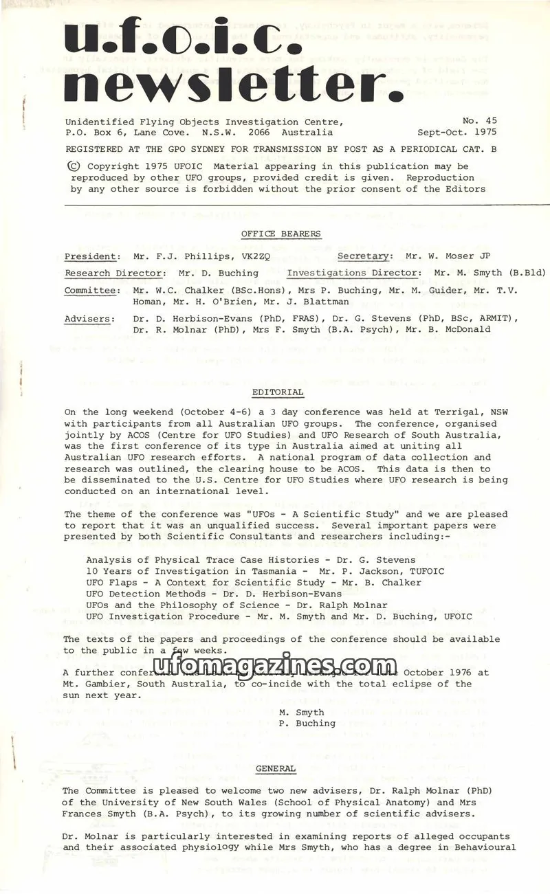Cover of UFOIC Newsletter issue 45: U.F.O.I.C. Newsletter