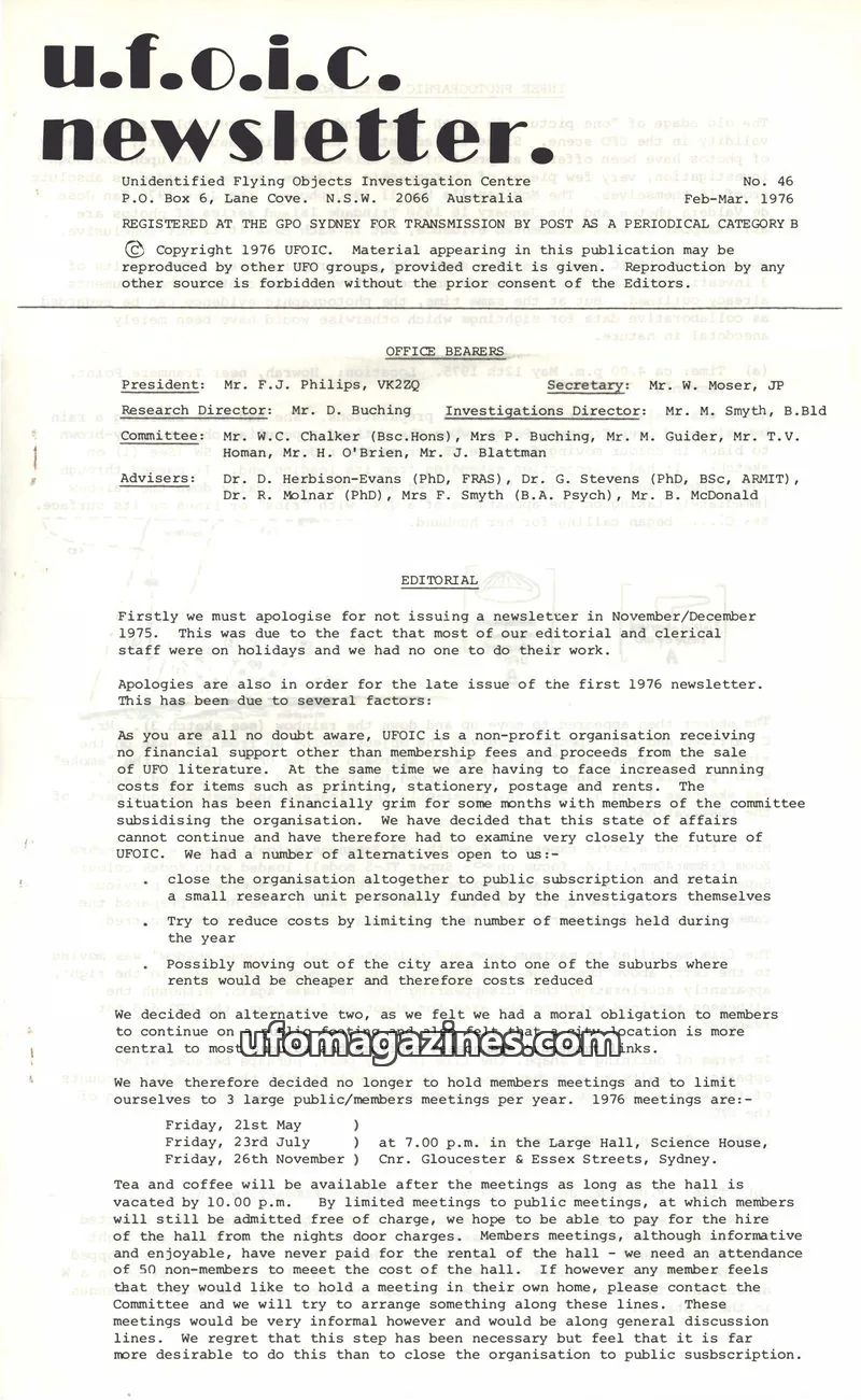 Cover of UFOIC Newsletter issue No. 46: U.F.O.I.C. newsletter