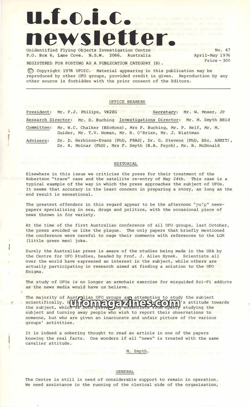 Cover of UFOIC Newsletter issue No. 47: u.f.o.i.c. newsletter.