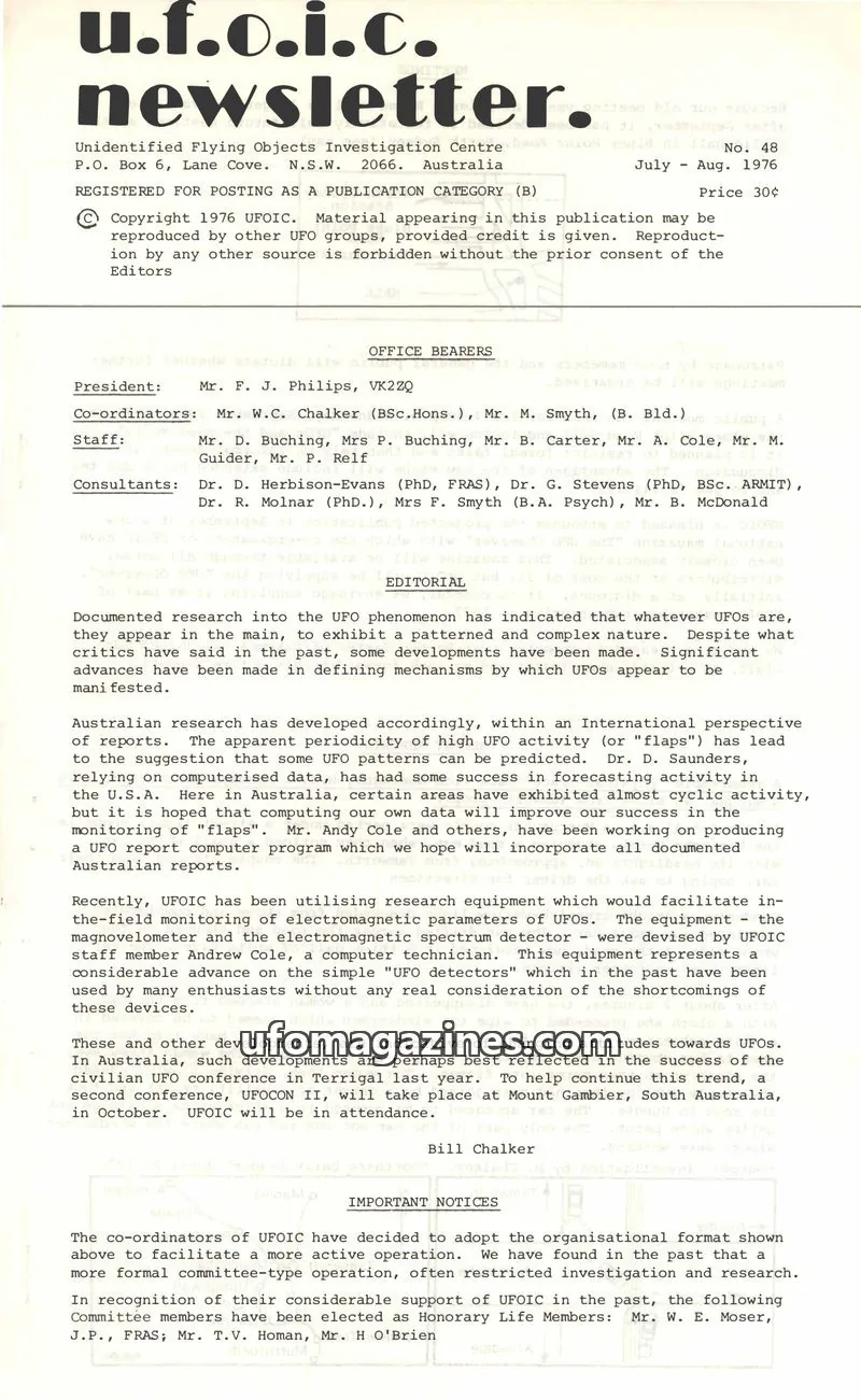Cover of UFOIC Newsletter issue 48: U.F.O.I.C. Newsletter