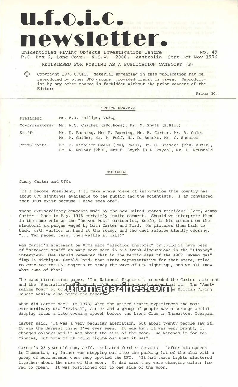 Cover of UFOIC Newsletter issue 49: U.F.O.I.C. Newsletter