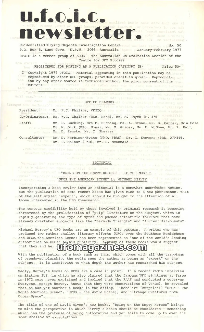 Cover of UFOIC Newsletter issue No. 50: U.F.O.I.C. Newsletter