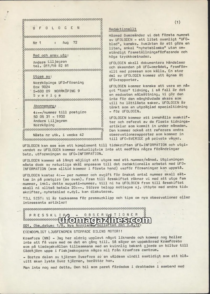 Cover of Ufologen (AFU) issue 1: UFOLOGEN