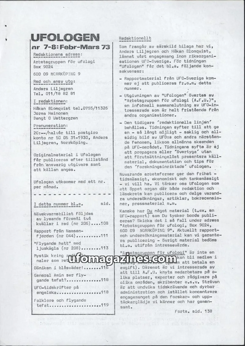 Cover of Ufologen (AFU) issue nr 7-8: UFOLOGEN