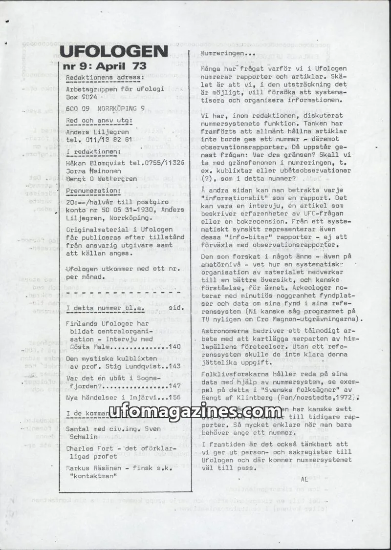 Cover of Ufologen (AFU) issue 9: UFOLOGEN
