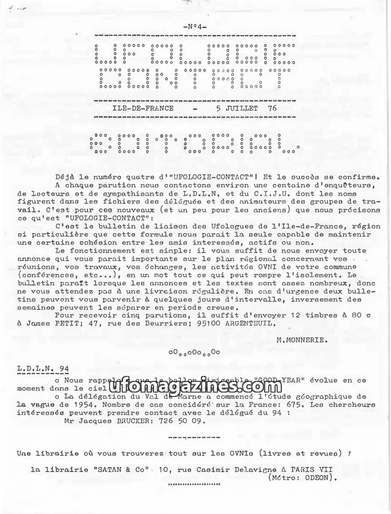 Cover of Ufologie Contact issue 4: UFOLOGIE-CONTACT