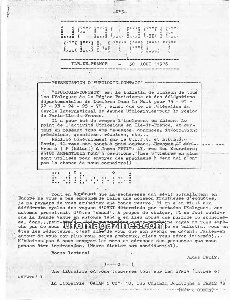 Cover of Ufologie Contact issue N°5: UFOLOGIE-CONTACT