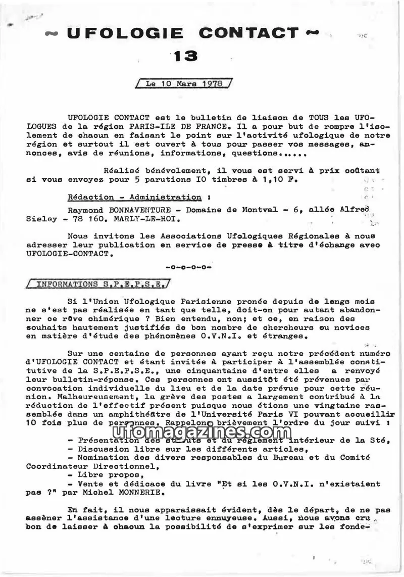 Cover of Ufologie Contact issue 13: UFOLOGIE CONTACT