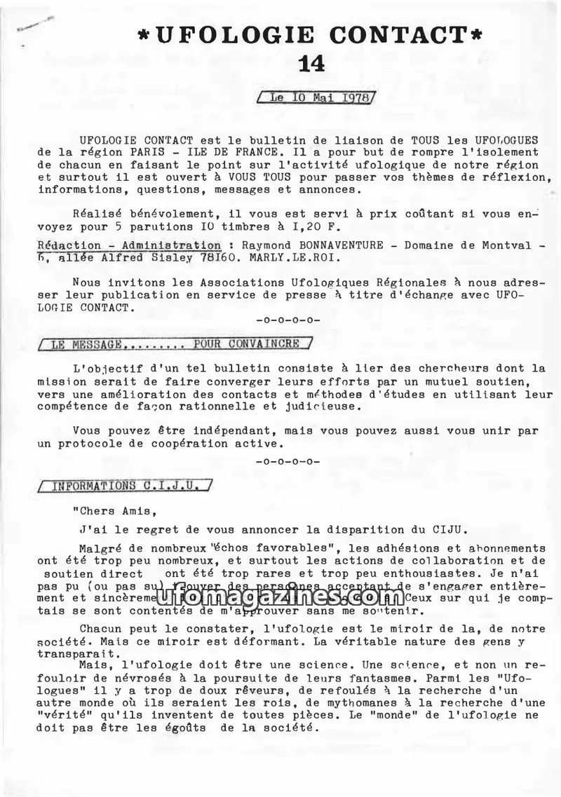 Cover of Ufologie Contact issue 14: UFOLOGIE CONTACT