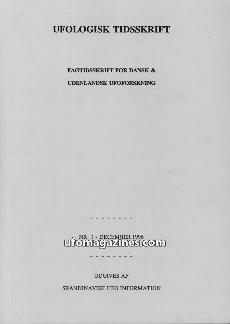 Cover of Ufologisk Tidsskrift (SUFOI) issue 1: UFOLOGISK TIDSSKRIFT