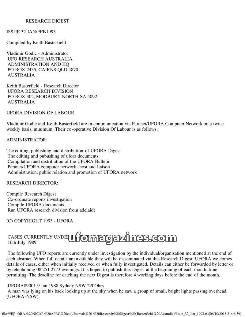 Cover of UFORA issue 32: RESEARCH DIGEST