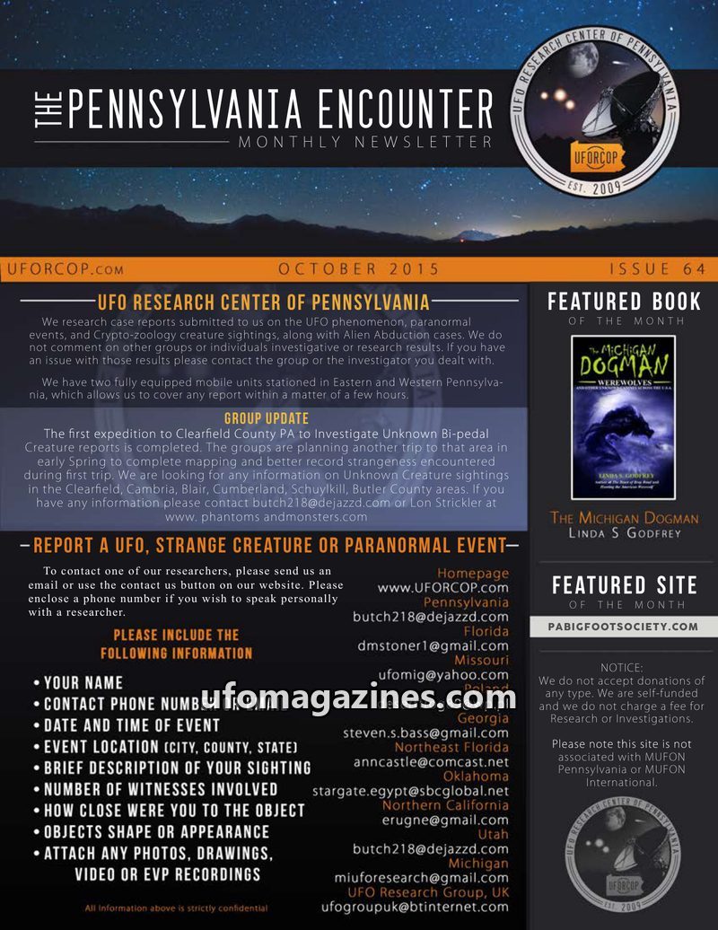 Cover of UFORC of Pennsylvania - 2015 10