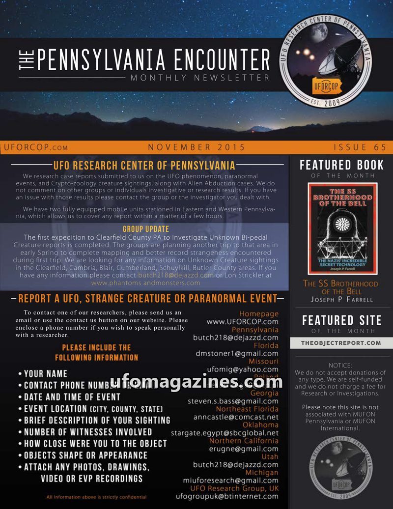 Cover of UFORC of Pennsylvania - 2015 11
