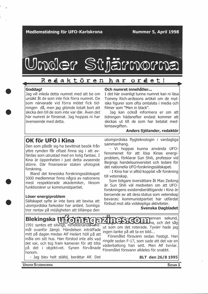 Cover of Under stjarnorna issue 5: Under Stjärnorna