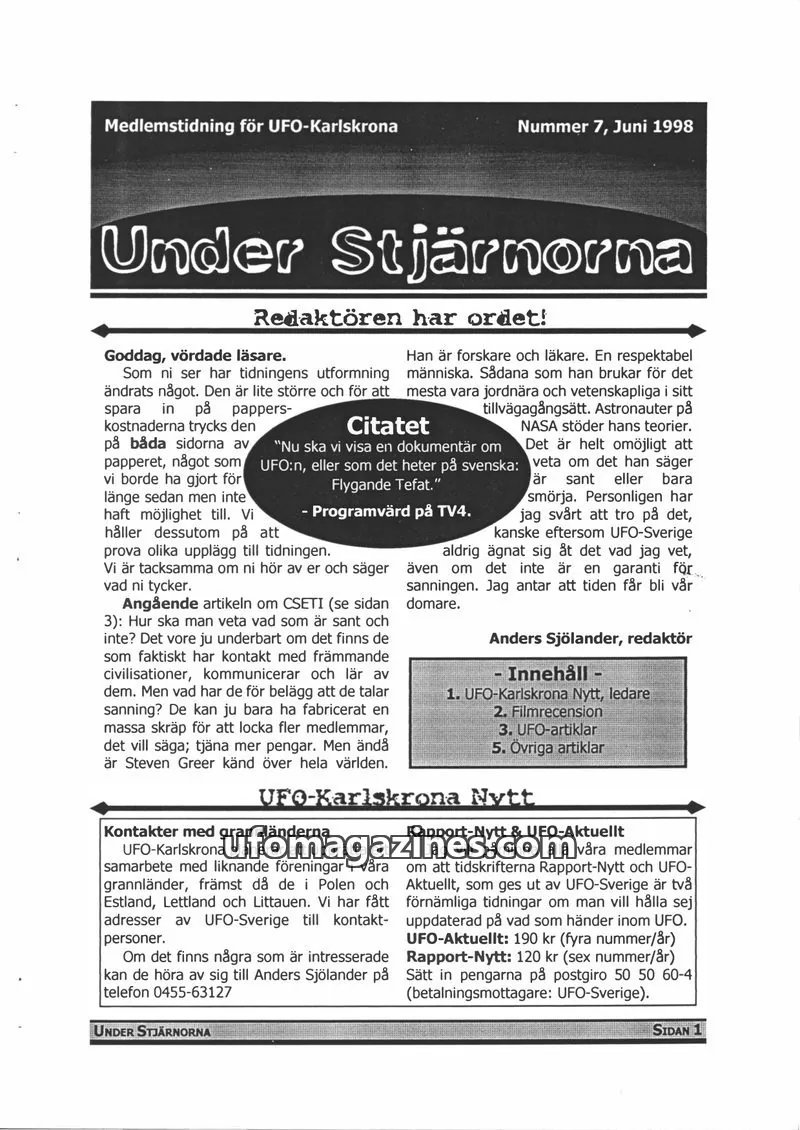 Cover of Under stjarnorna issue 7: Under Stjärnorna