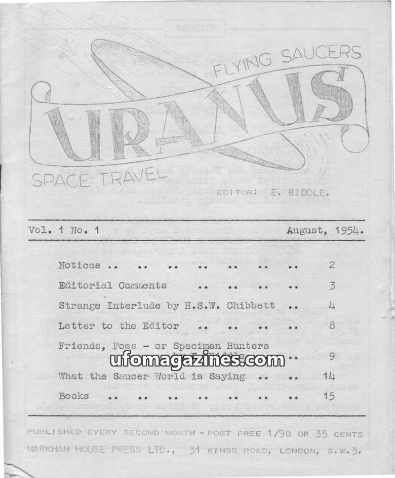 Cover of MARKHAM HOUSE PRESS LTD. issue 1: URANUS SPACE TRAVEL