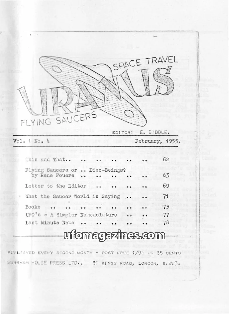 Cover of MARKHAM HOUSE PRESS LTD. issue No. 4: URANUS FLYING SAUCERS