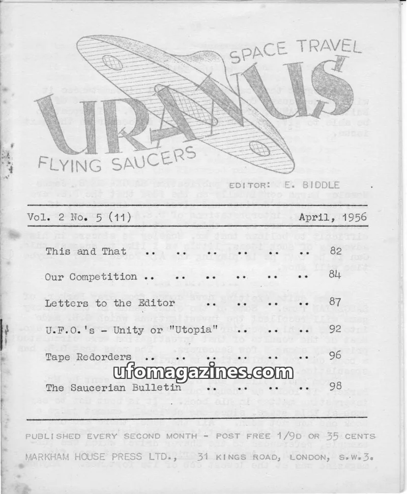 Cover of MARKHAM HOUSE PRESS LTD. issue 5 (11): URANUS FLYING SAUCERS