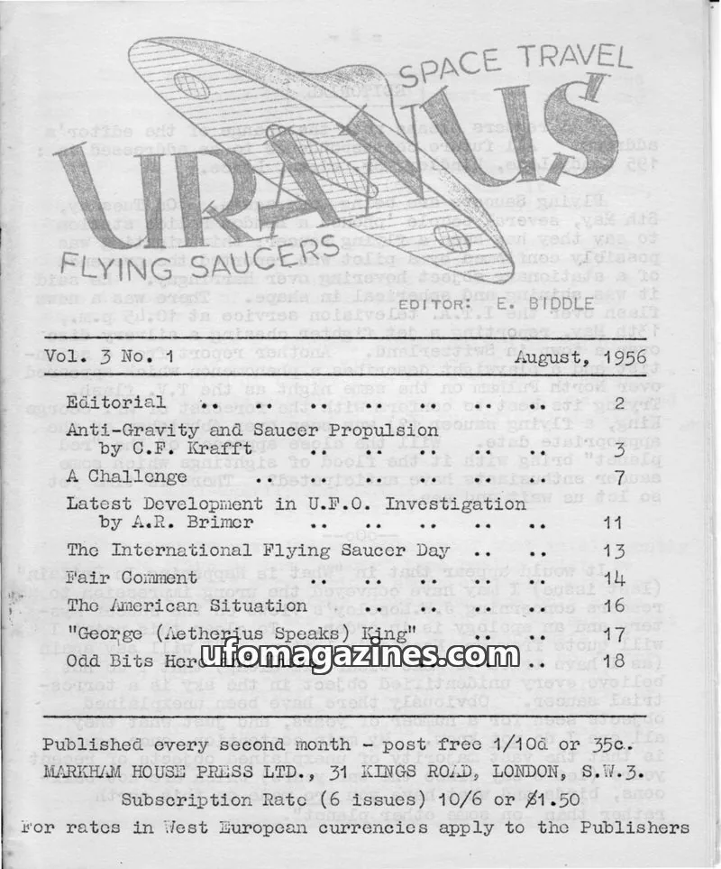 Cover of MARKHAM HOUSE PRESS LTD. issue Vol. 3 No. 1: URANUS SPACE TRAVEL FLYING SAUCERS