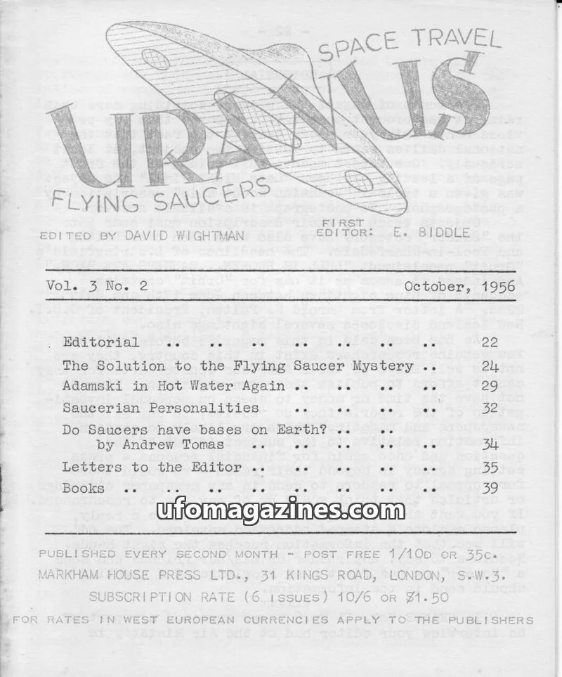 Cover of MARKHAM HOUSE PRESS LTD. issue Vol. 3 No. 2: URANUS FLYING SAUCERS