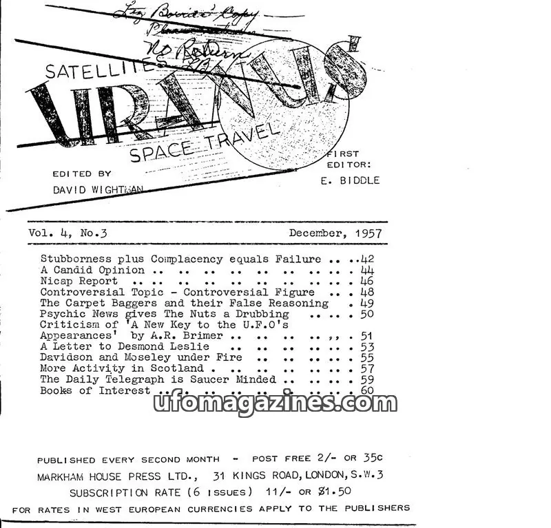 Cover of MARKHAM HOUSE PRESS LTD. issue No.3: URANUS SPACE TRAVEL